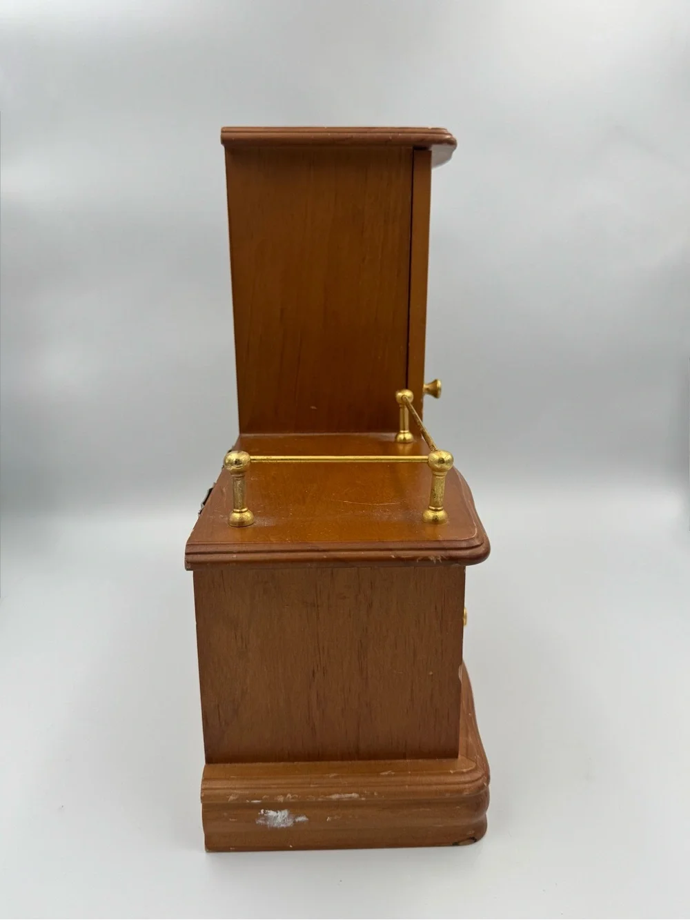 Vintage Musical Wooden Jewelry Box Armoire‎ Etched Glass Door w 2 Drawers